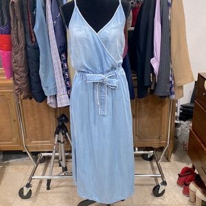 cloth & stone Pale Blue Denim Maxi Wrap Dress with Tie Belt
